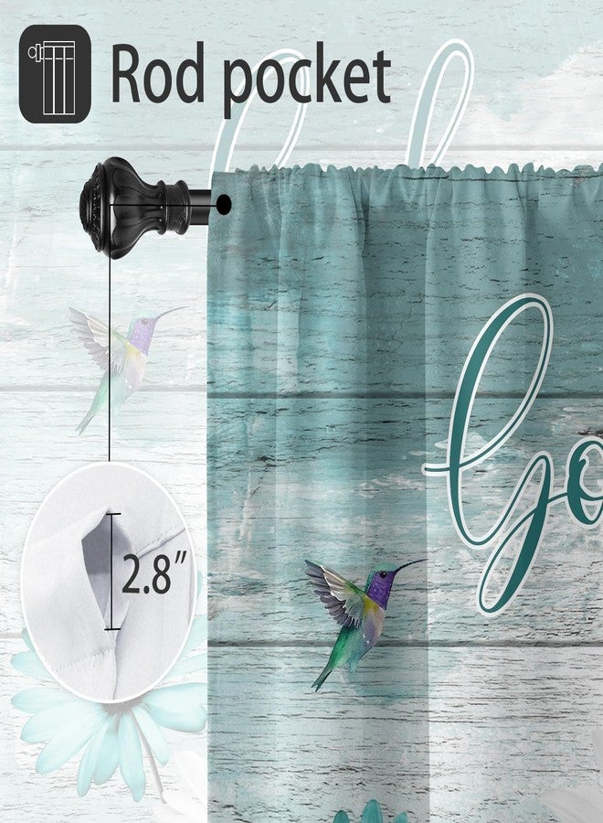 Coxila Teal Floral Kitchen Window Curtains 27.5 x 45 Inch Small Short Mini Cafe Rod Pocket Farmhouse Rustic Country Spring Daisy Living Bedroom Room Home Treatment Set of 2 Curtain Panels Drapes Tiers - Image 3